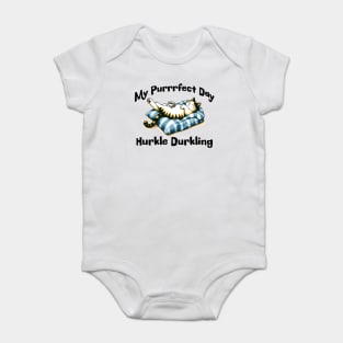 My Purrrfect Day: Hurkle Durkling lazy cat in bed design Baby Bodysuit